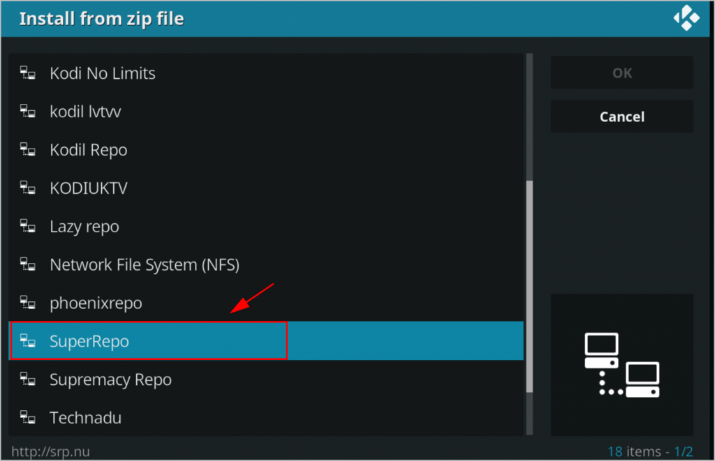 Select the SuperRepo file to download SuperRepo  on Kodi