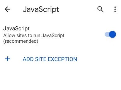Enabling Javascript on Chrome mobile
