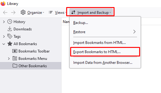 Choose Export Bookmarks to HTML