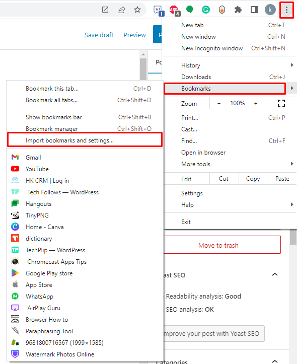 Choose Import bookmarks and settings