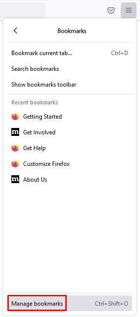 Click Manage bookmarks