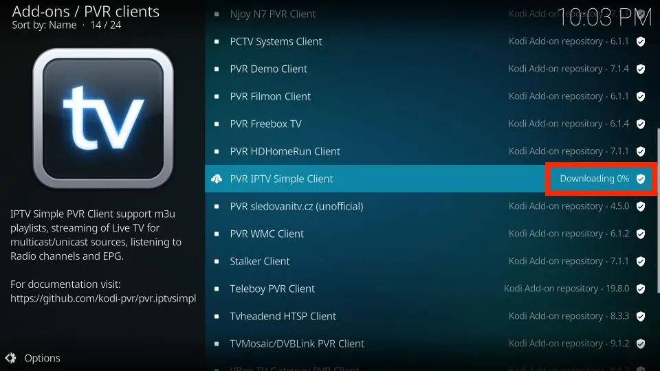 The IPTV will start download on your Kodi