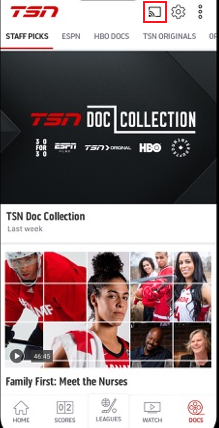 Click the Cast icon to watch TSN on Google TV