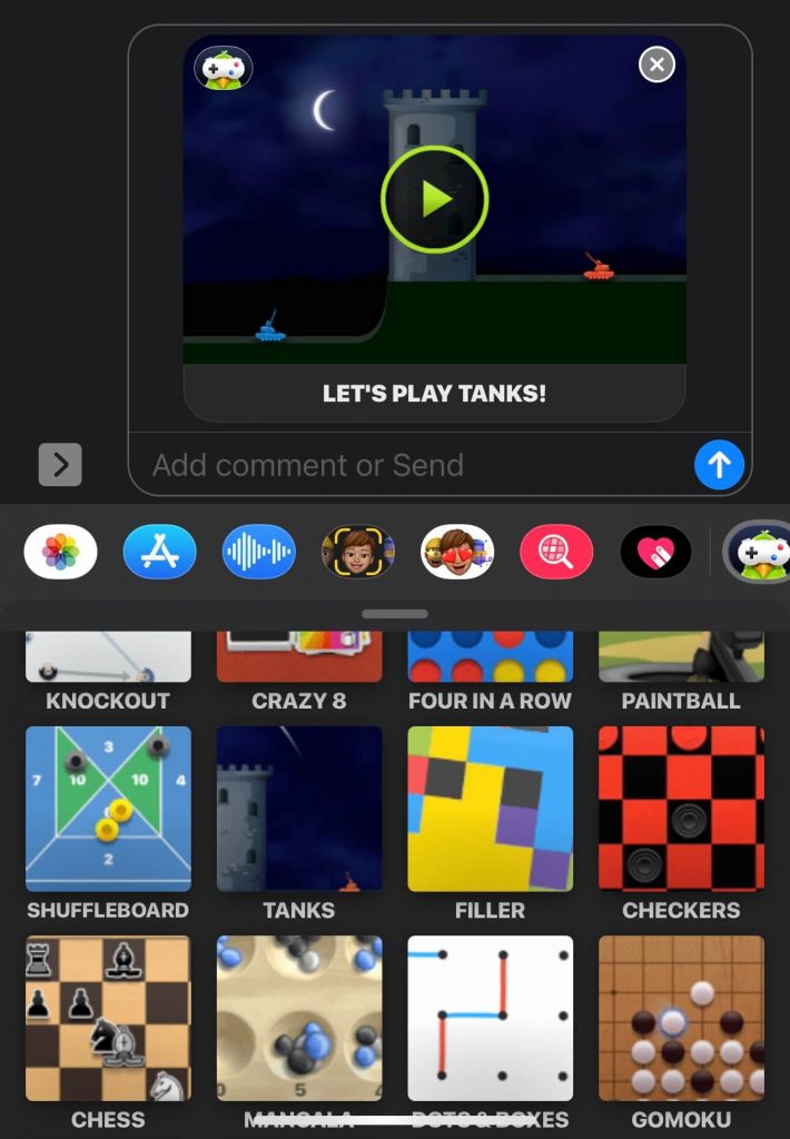 Press the Up Arrow icon to invite your friend to play the Tanks on iMessage