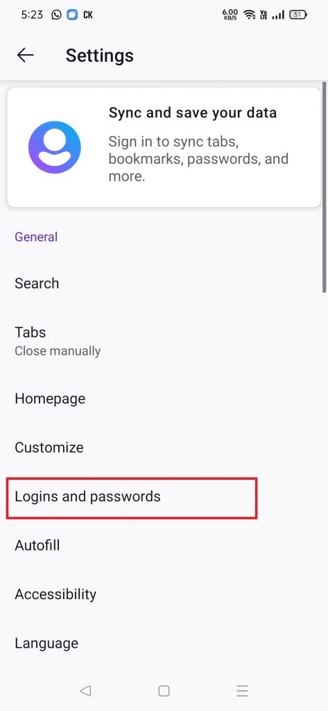 Tap Logins and passwords