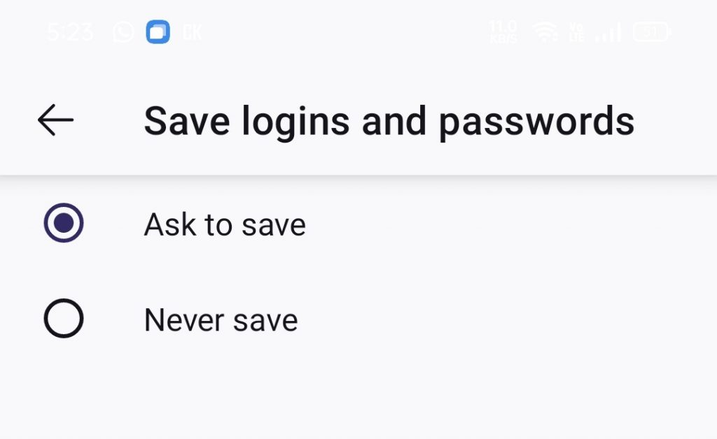 Enable Ask to save to  Save Passwords on Firefox