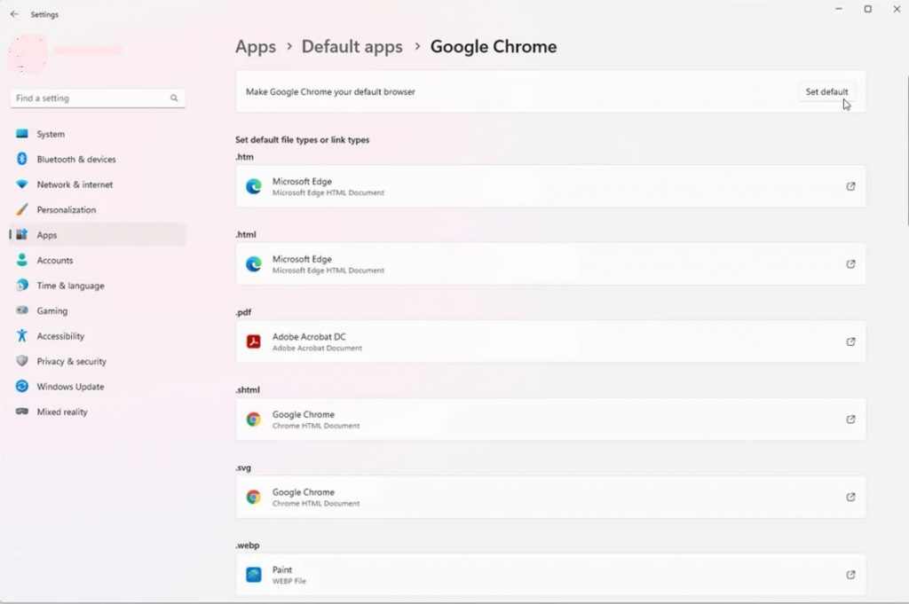 Chrome as default browser on Windows
