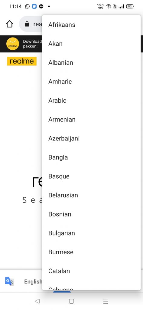Select the language to translate a page on Chrome