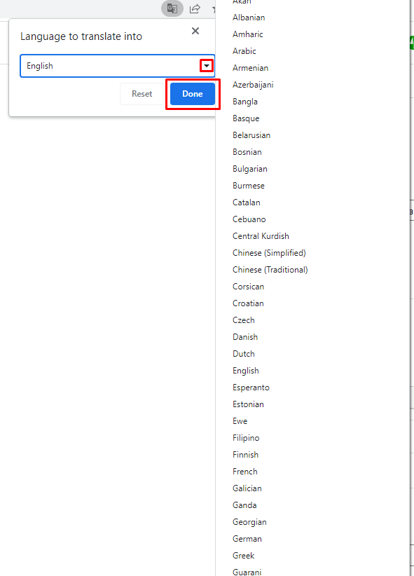 Select the language to translate a page on Chrome