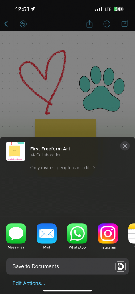 Tap the Share icon to collaborate and edit on Freeform