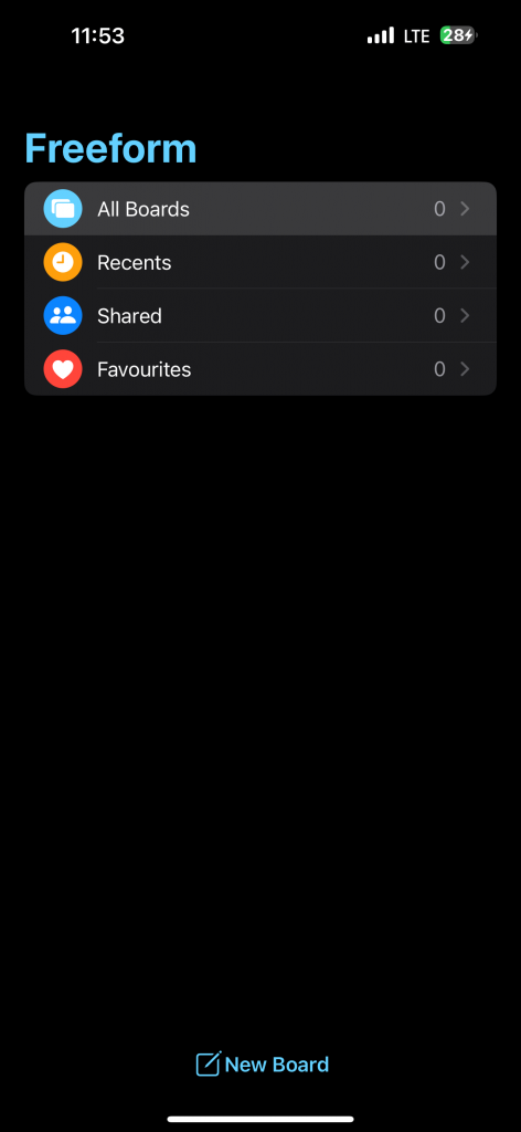 Select the New Board icon on your iPhone to start using Freeform