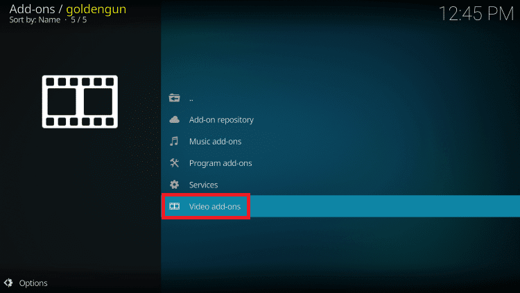 Click Video add-ons to install IPTV on Kodi