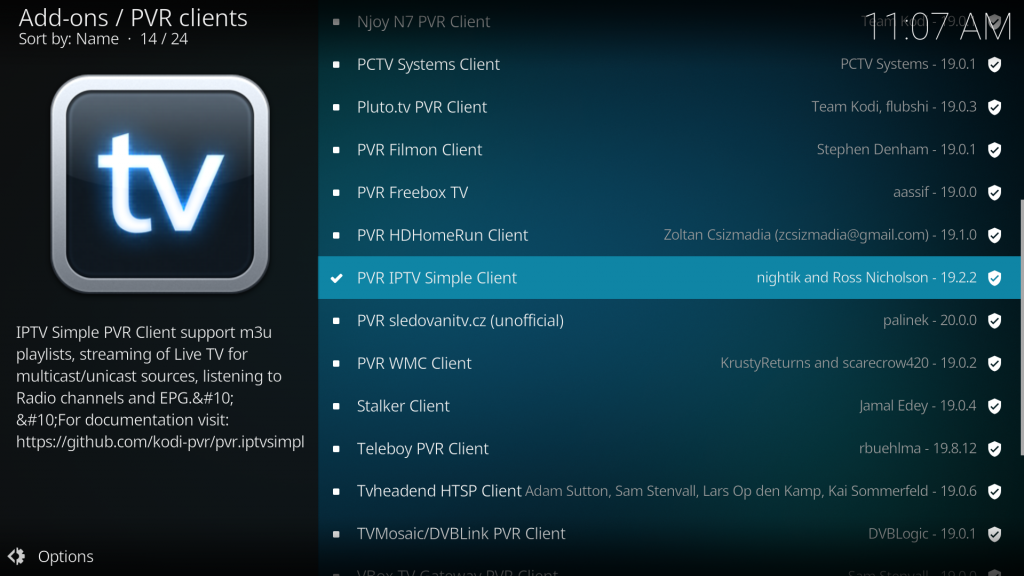 Select PVR IPTV Simple Client