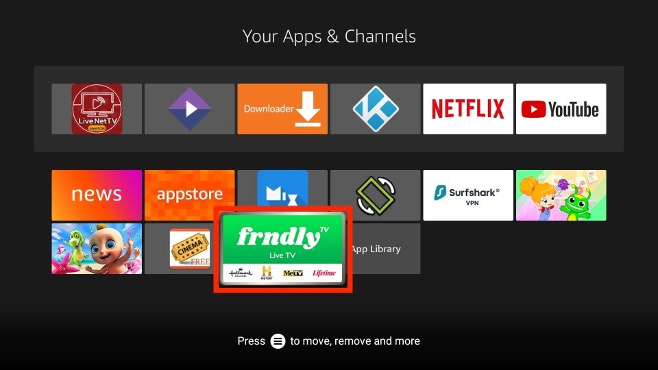 Open Frndly TV from Apps section of Firestick Home