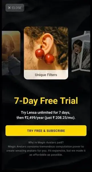 Click Try Free & Subscribe to get a free trail for Lensa AI