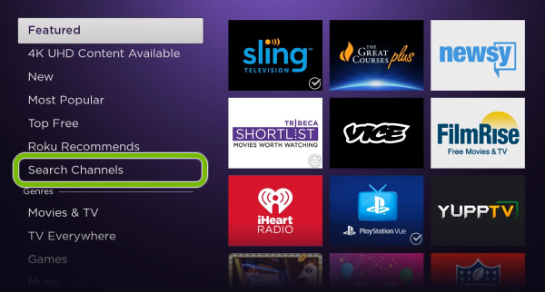 Click Search Channels to download Lifetime on Roku