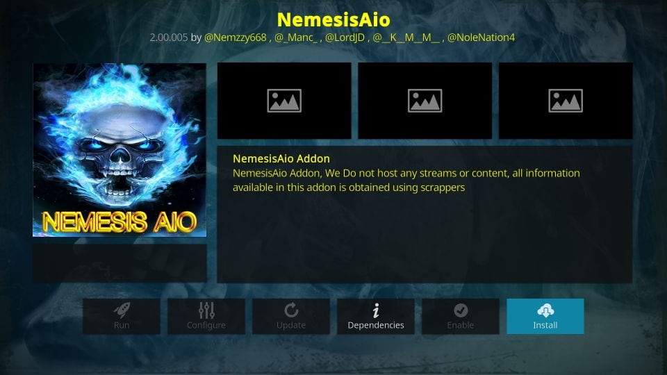Click the Install button to install Nemesis Addon on Kodi