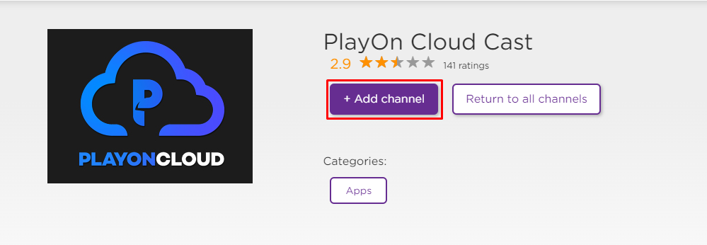 Click Add Channel to download PlayOn on Roku