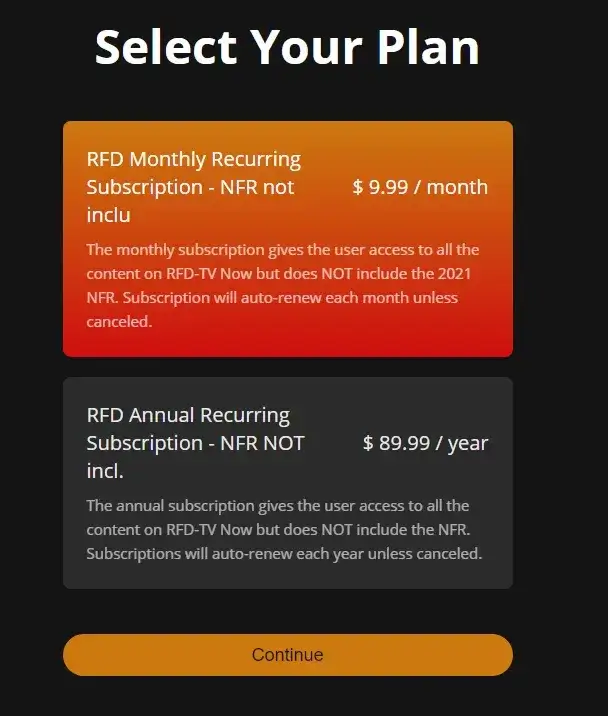 Select a subscription plan to watch RFD TV on Roku