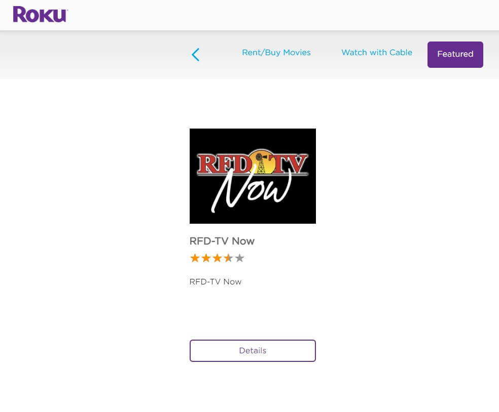 Click on Details to add RFD TV on Roku 