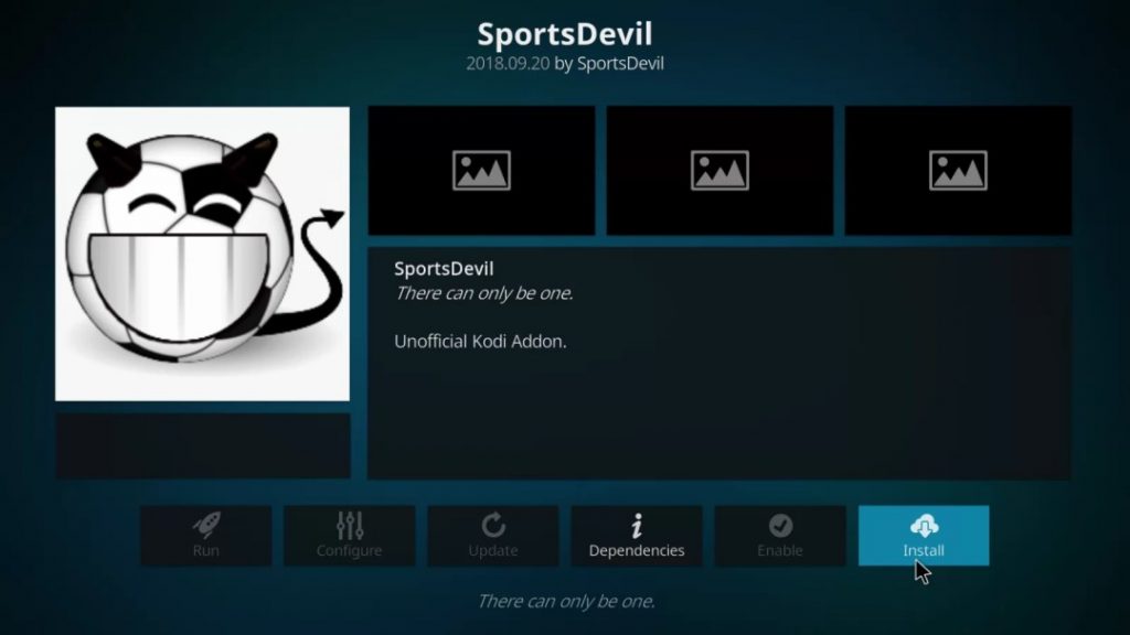 Click Install to install the SportsDevil  addon on your Kodi