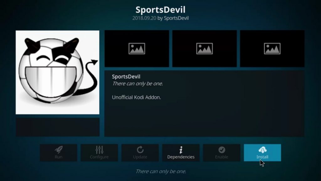 Click Install to install the SportsDevil addon on your Kodi