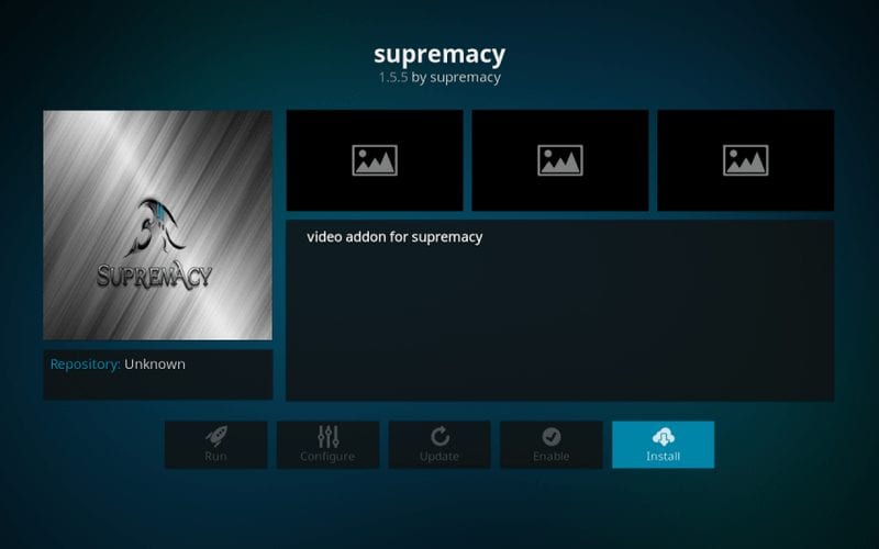 Click Install to install Supremacy Addon on Kodi