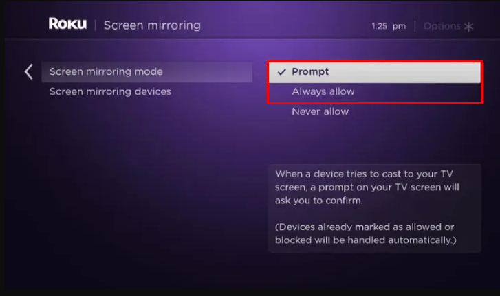 Click Prompt or Always allow to watch Terrarium TV on Roku