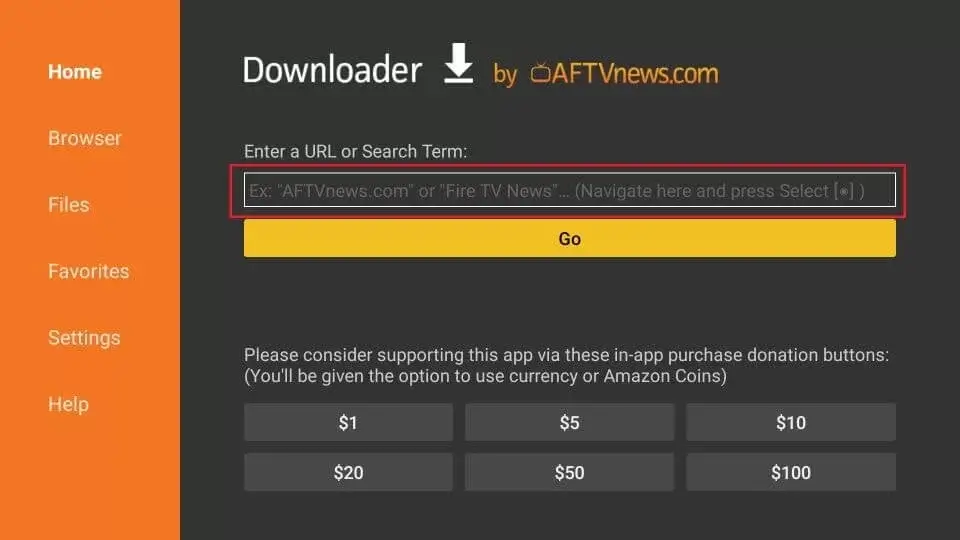 Navigate to Home tab on Downloader