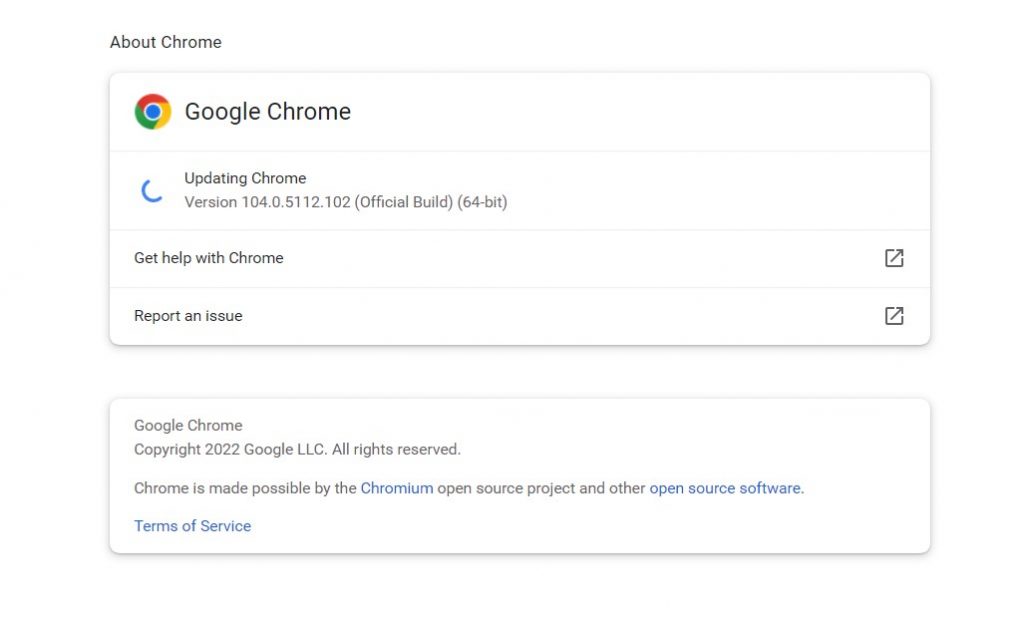 Downloading Chrome update