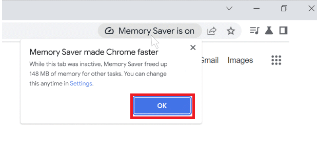 Click Ok to enable memory saver mode