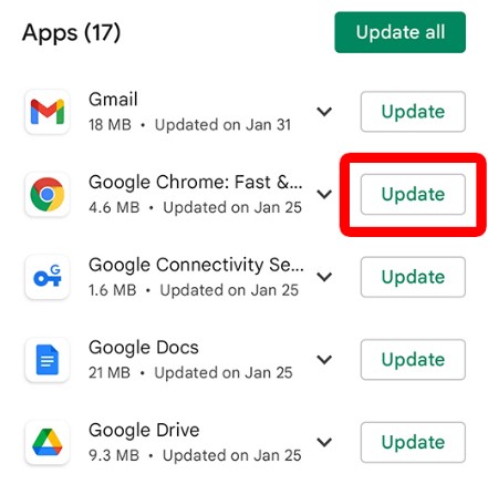 Update Chrome on Android