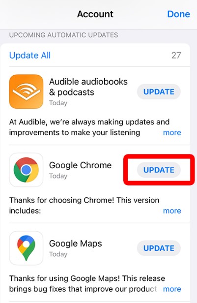 Update Chrome on iOS/iPadOS