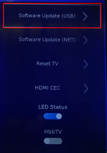 Select the Software Update (USB) - Update Sharp TV