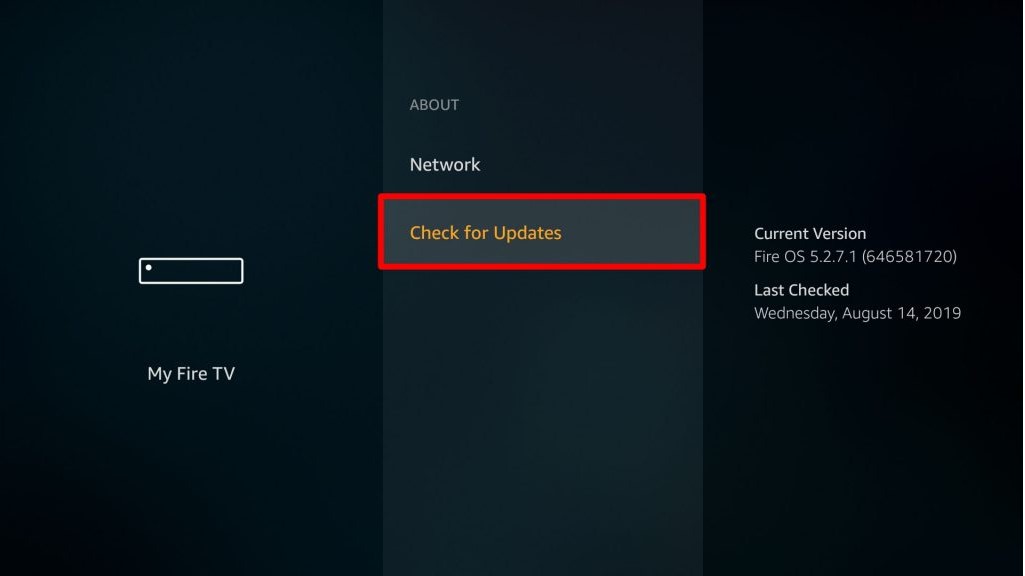 Choose Check for updates option to update Toshiba TV