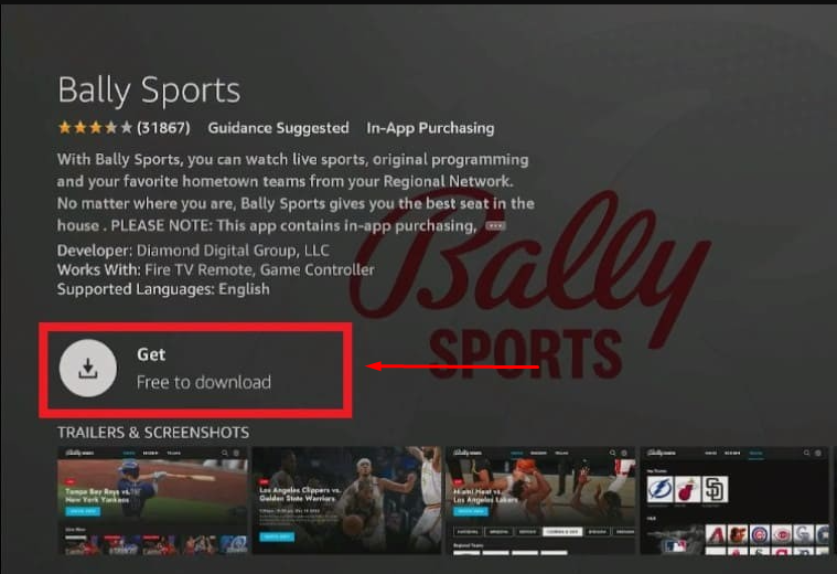 get option to Install Bally Sports on Firestick