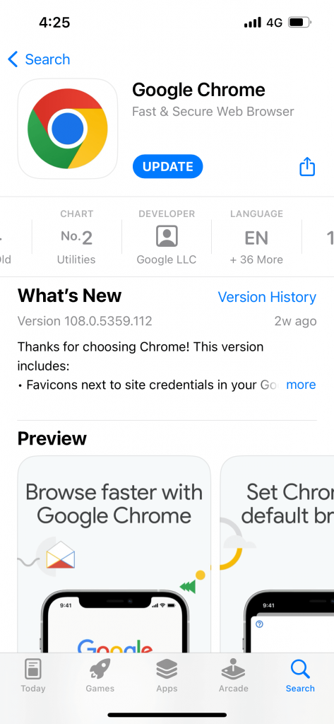 check Chrome version on iPhone