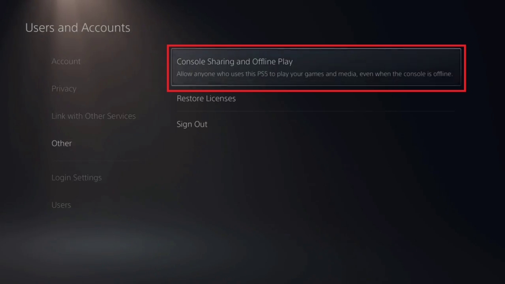 Select Console Sharing and Offline Play