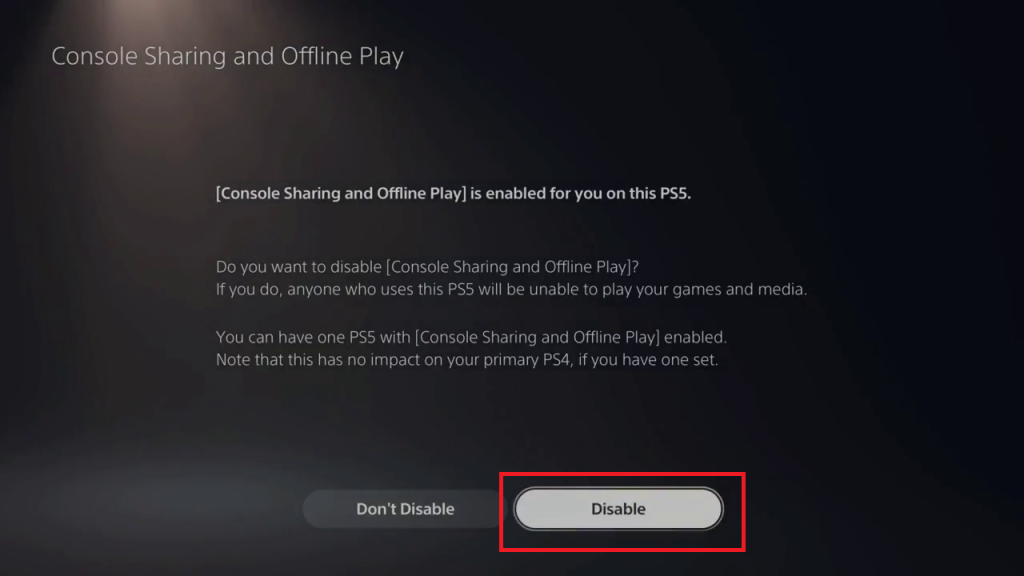 Disable PS5 as Primary