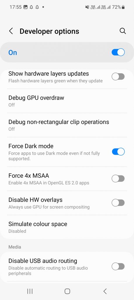Select Force Dark mode