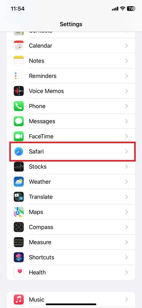 Safari browser on iPhone