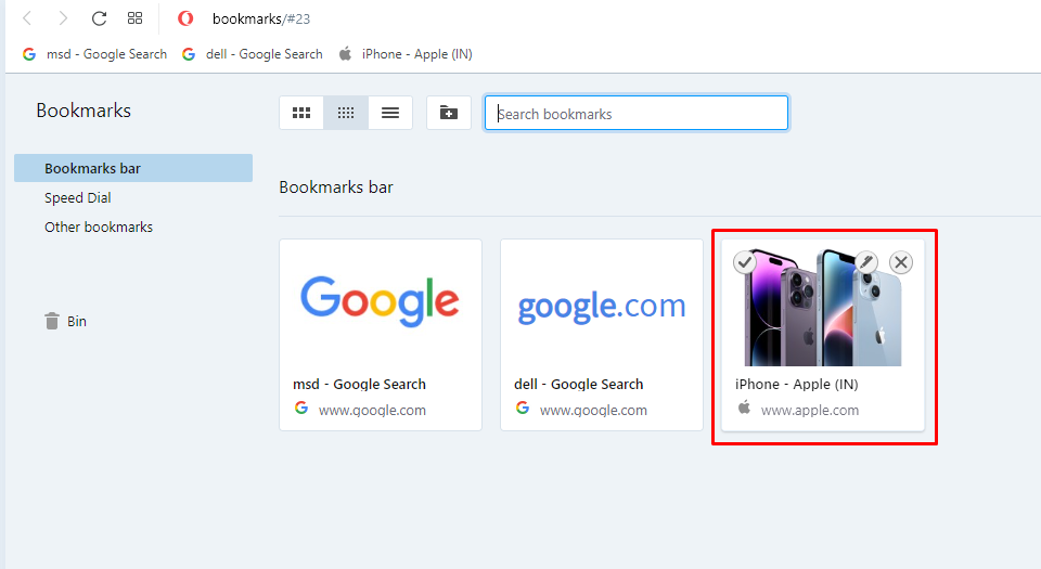 View all your saved bookmarks in Opera