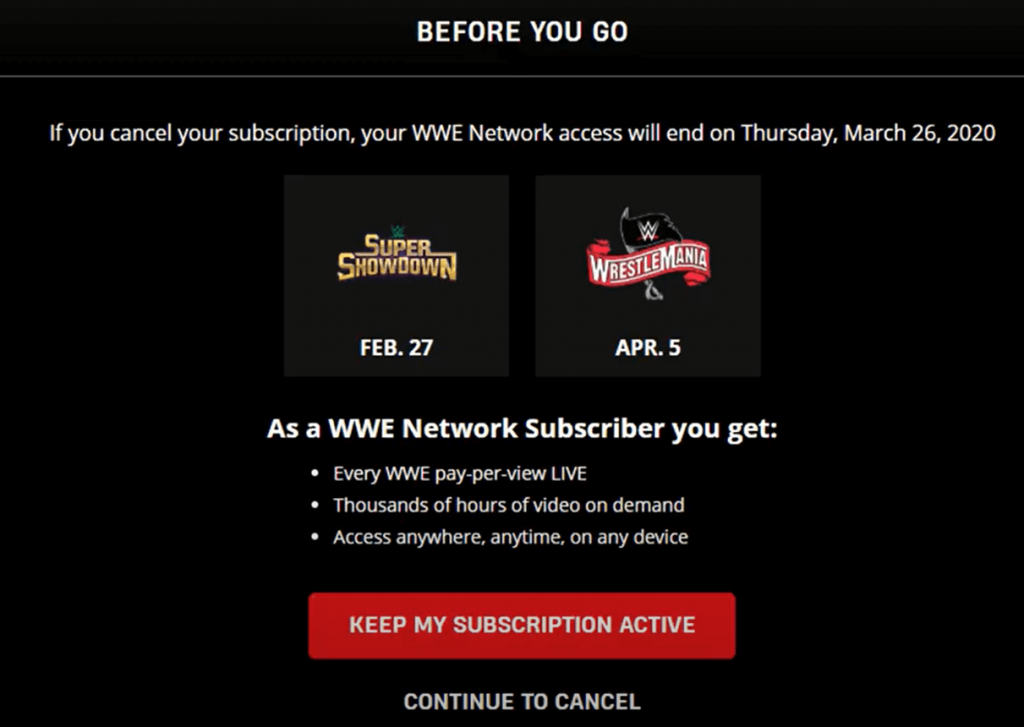 Cancel hotsell wwe network