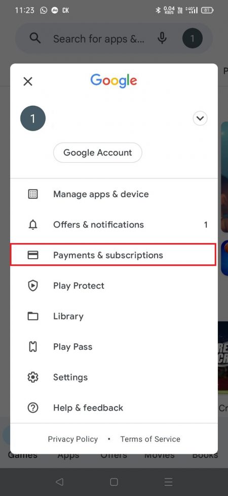 Select Payments & subscriptions 