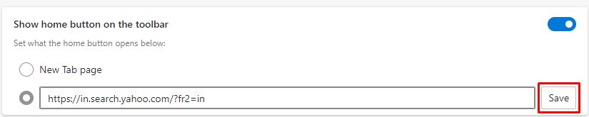 Click save  to change the homepage in Edge