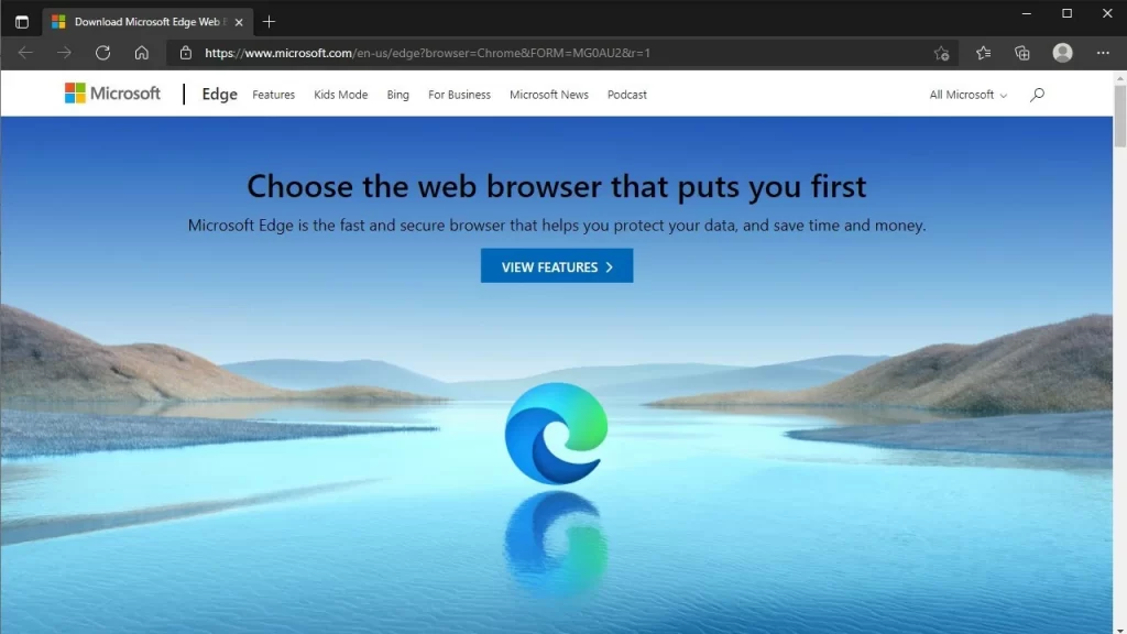 Chrome vs Edge: Homepage of Microsoft Edge