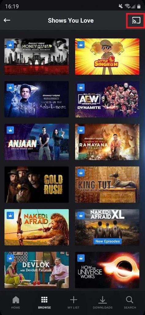 Cast icon on Discovery Plus