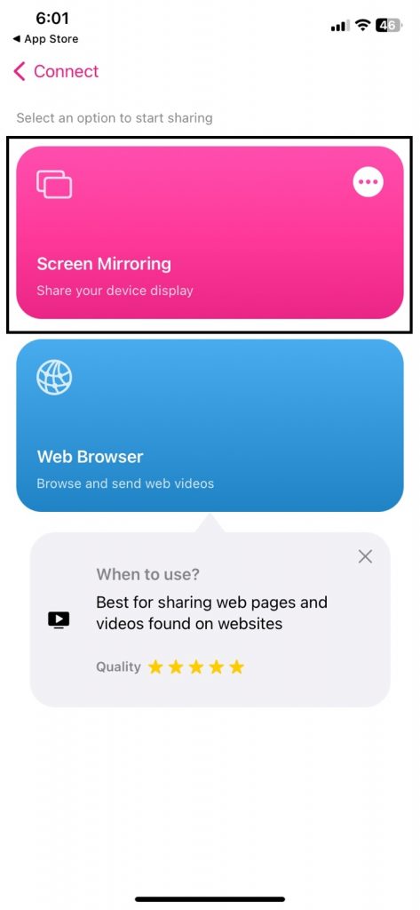 Screen Mirror on Replica app