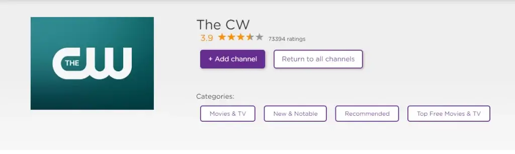 Search for the CW app on Roku