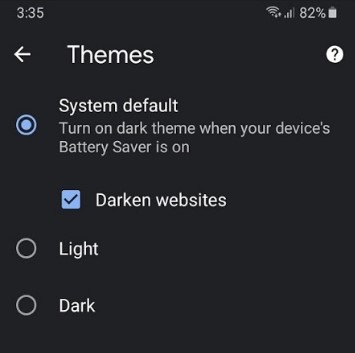 Android dark mode Chrome